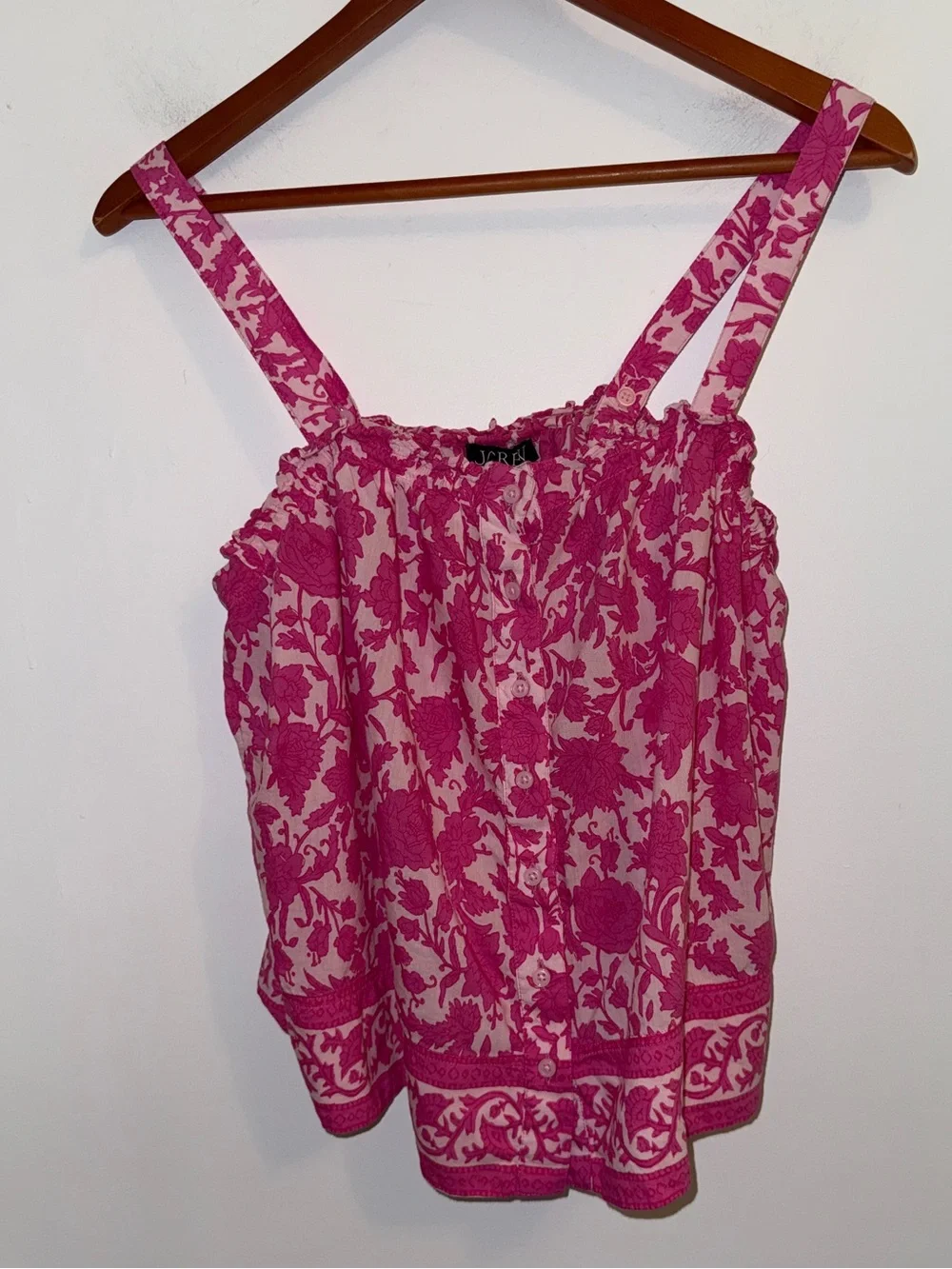 J.Crew Pink Rosebud Floral Smocked Tank Top Medium Button Front Cottagecore Boho